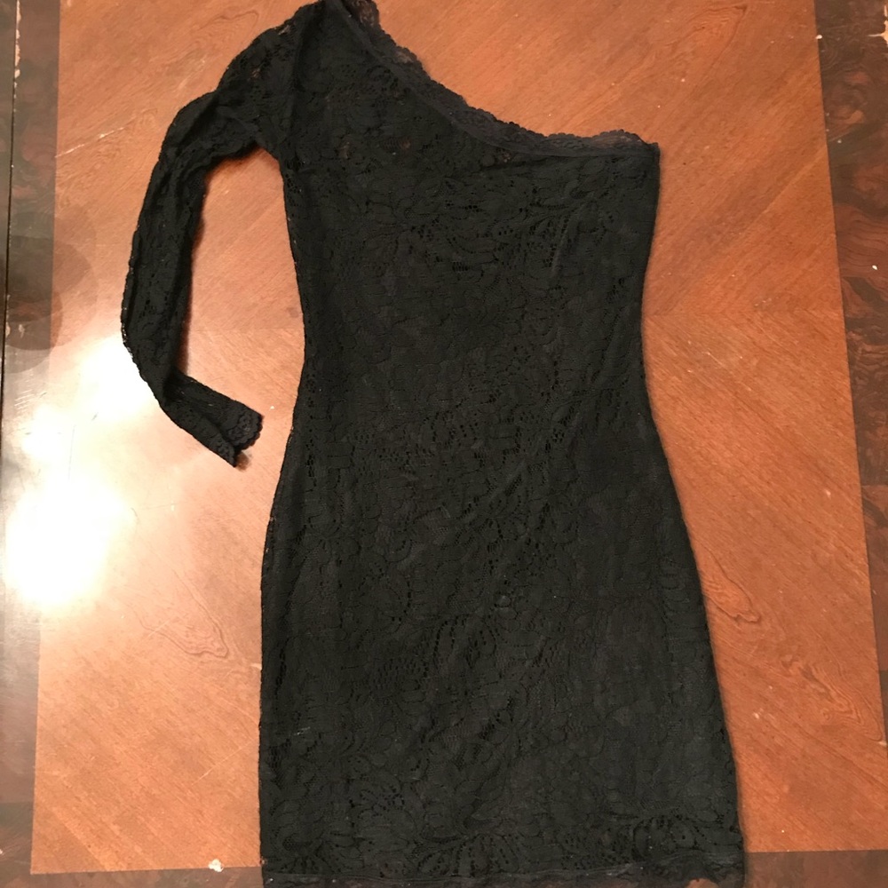 One off the shoulder black laced dress